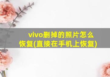 vivo删掉的照片怎么恢复(直接在手机上恢复)