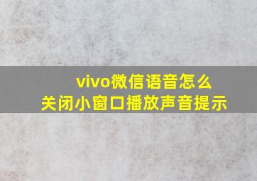 vivo微信语音怎么关闭小窗口播放声音提示