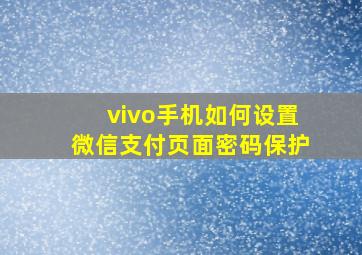 vivo手机如何设置微信支付页面密码保护