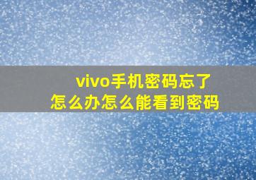 vivo手机密码忘了怎么办怎么能看到密码