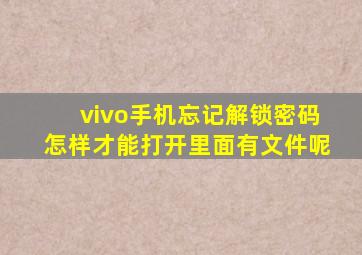 vivo手机忘记解锁密码怎样才能打开里面有文件呢