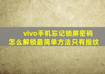 vivo手机忘记锁屏密码怎么解锁最简单方法只有指纹