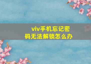 viv手机忘记密码无法解锁怎么办