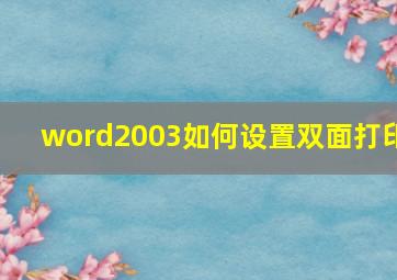 word2003如何设置双面打印