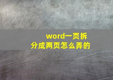 word一页拆分成两页怎么弄的