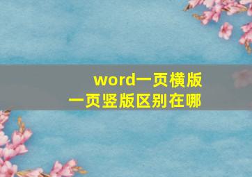 word一页横版一页竖版区别在哪