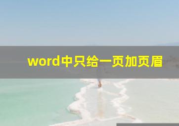 word中只给一页加页眉