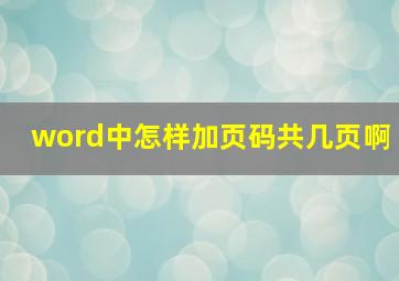 word中怎样加页码共几页啊