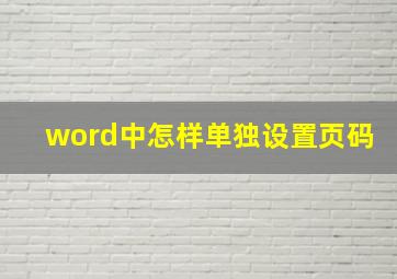 word中怎样单独设置页码