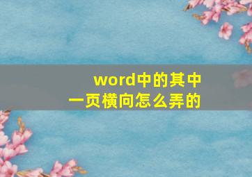 word中的其中一页横向怎么弄的