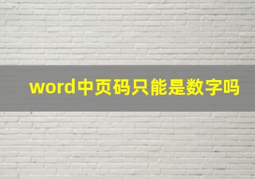 word中页码只能是数字吗