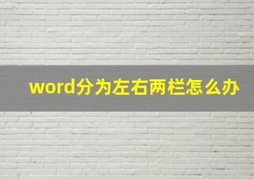 word分为左右两栏怎么办