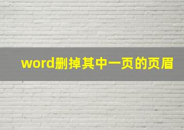 word删掉其中一页的页眉