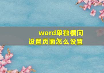 word单独横向设置页面怎么设置