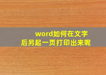 word如何在文字后另起一页打印出来呢