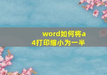 word如何将a4打印缩小为一半