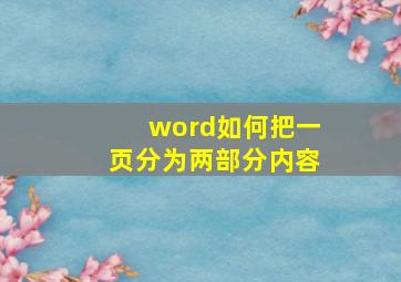 word如何把一页分为两部分内容