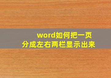 word如何把一页分成左右两栏显示出来