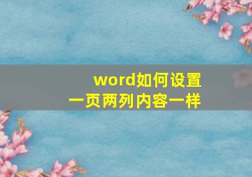 word如何设置一页两列内容一样