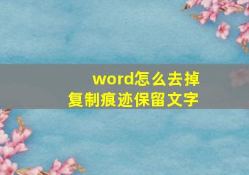 word怎么去掉复制痕迹保留文字