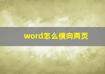 word怎么横向两页