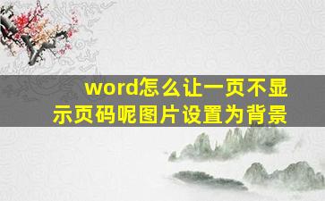 word怎么让一页不显示页码呢图片设置为背景