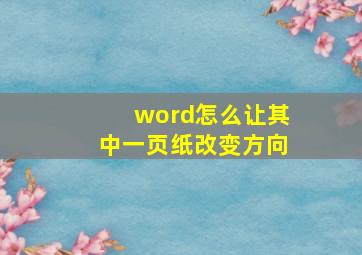 word怎么让其中一页纸改变方向