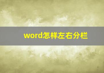 word怎样左右分栏