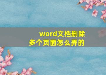 word文档删除多个页面怎么弄的