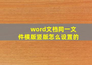 word文档同一文件横版竖版怎么设置的