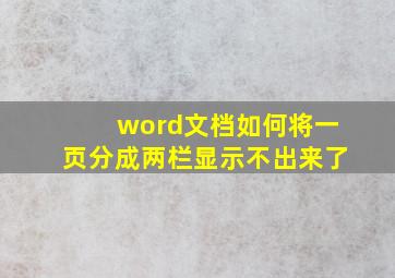 word文档如何将一页分成两栏显示不出来了