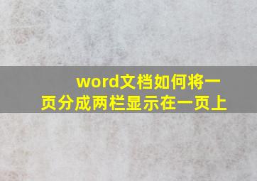 word文档如何将一页分成两栏显示在一页上