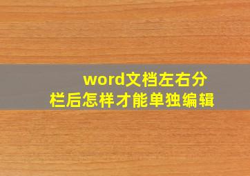 word文档左右分栏后怎样才能单独编辑