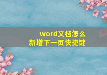 word文档怎么新增下一页快捷键