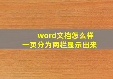 word文档怎么样一页分为两栏显示出来