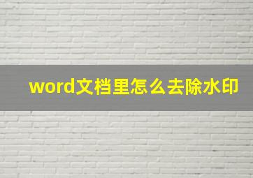 word文档里怎么去除水印