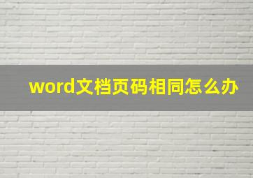 word文档页码相同怎么办