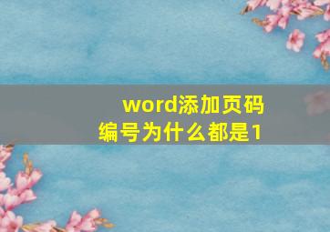 word添加页码编号为什么都是1