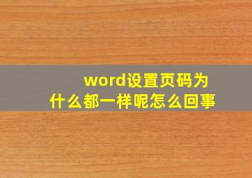 word设置页码为什么都一样呢怎么回事