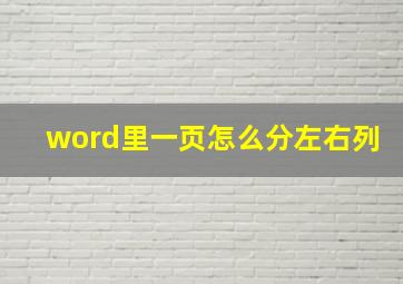 word里一页怎么分左右列