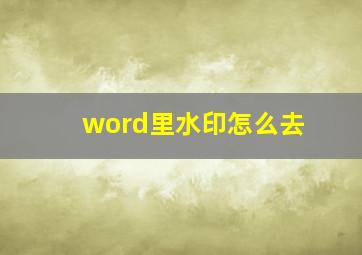 word里水印怎么去