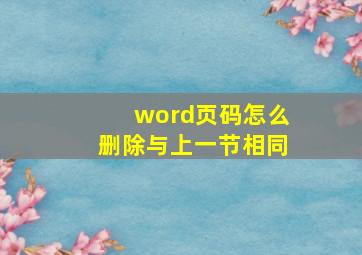 word页码怎么删除与上一节相同