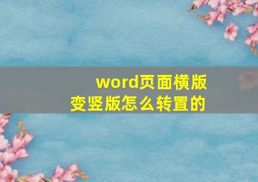 word页面横版变竖版怎么转置的