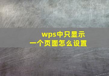 wps中只显示一个页面怎么设置