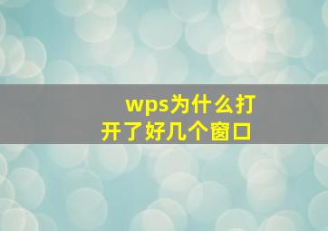 wps为什么打开了好几个窗口