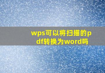 wps可以将扫描的pdf转换为word吗