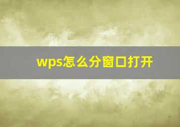 wps怎么分窗口打开