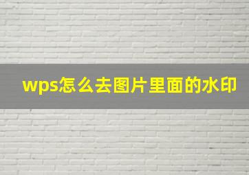 wps怎么去图片里面的水印