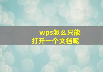 wps怎么只能打开一个文档呢