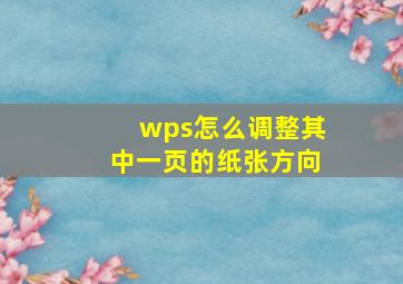 wps怎么调整其中一页的纸张方向